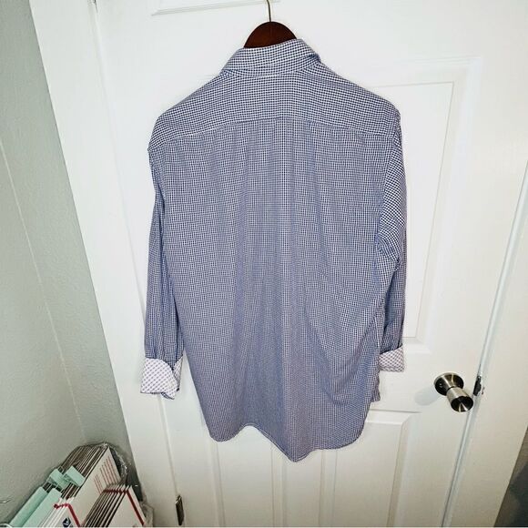 Jack Stone by Thomas Dean Gingham Plaid Casual Button Down Shirt Cotton Purple L - Picture 6 of 8